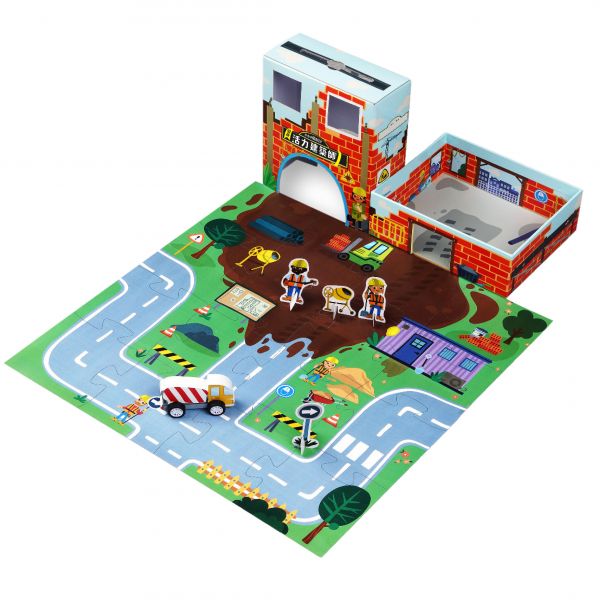  小小村莊DIY—變身活力建築師(附主題書+人偶模型+拼圖+木製玩具車)